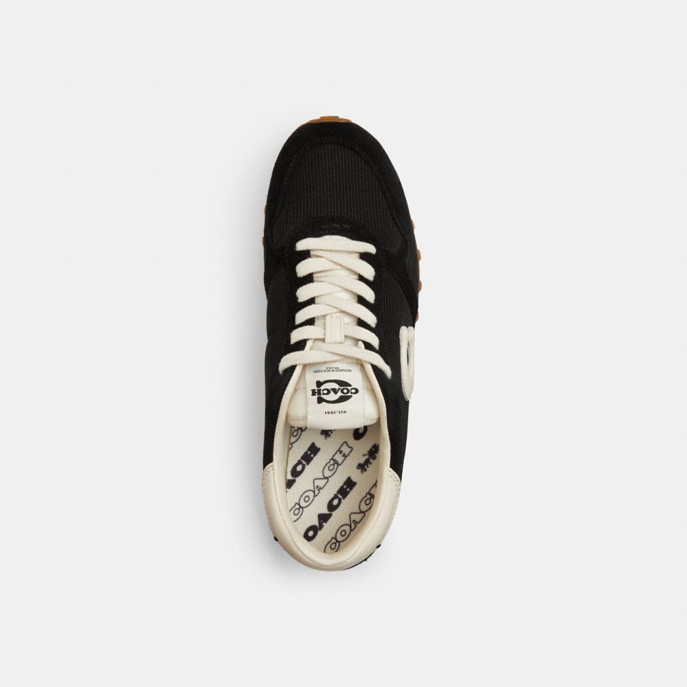 COACH®,Retro Runner,Rubber,Suede,Leather,Recycled Polyester,Mesh,Casual,Low Top,Fabric,Mixed Media,Logo,Color Block,Sustai...,Black,Inside View,Top View