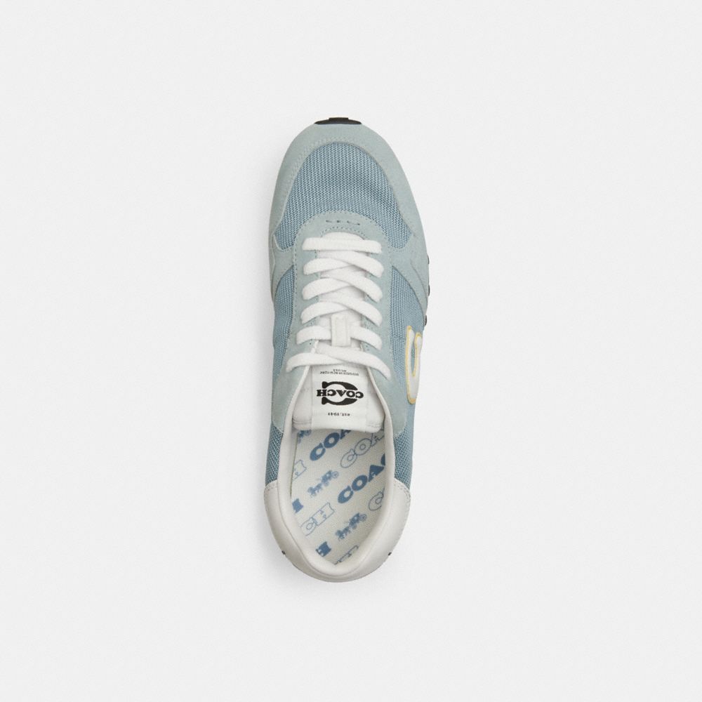 COACH®,Retro Runner,Rubber,Suede,Leather,Recycled Polyester,Mesh,Casual,Low Top,Fabric,Mixed Media,Logo,Color Block,Sustai...,Blue,Inside View,Top View