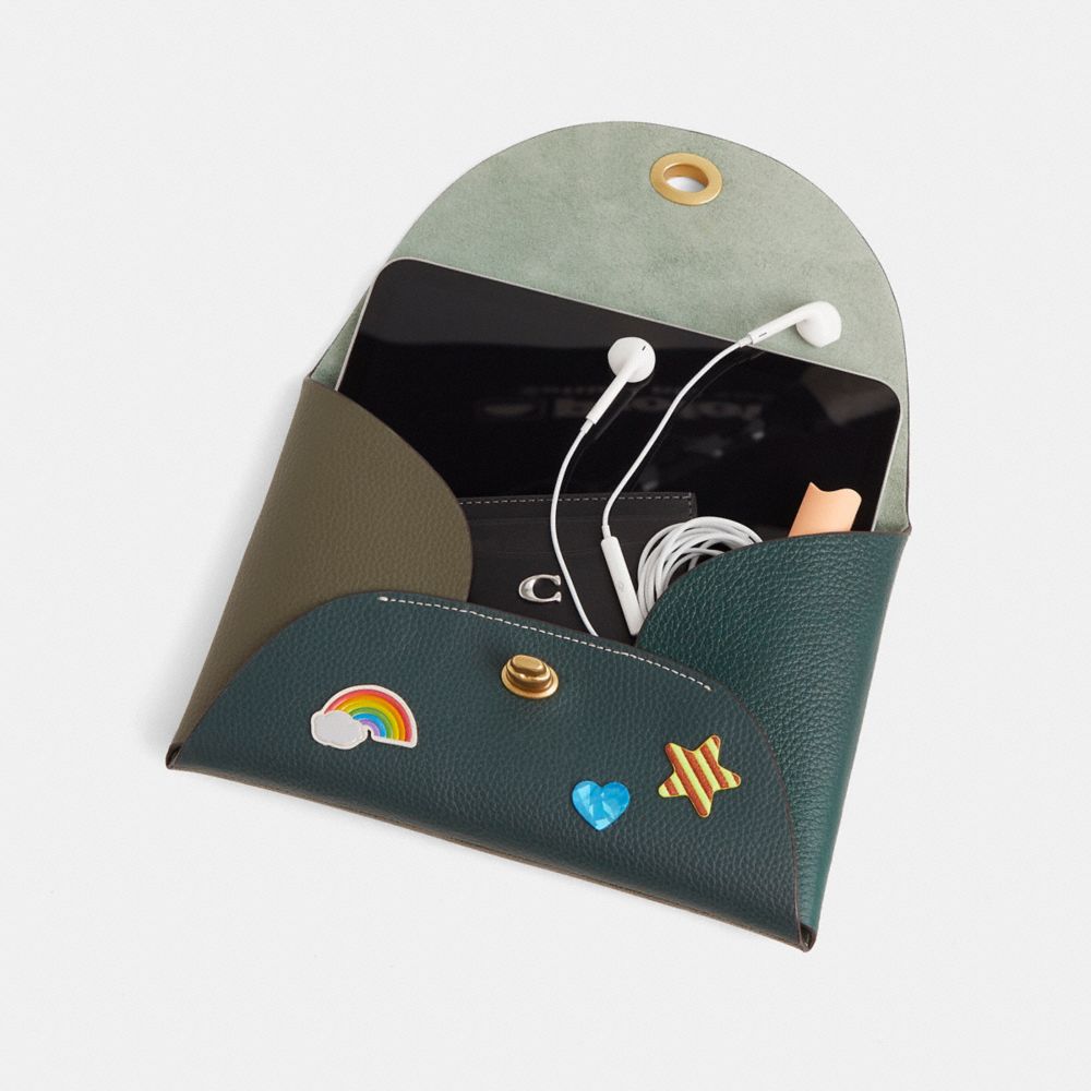 COACH®,Remade Large Colorblock Pouch With Stickers,,Inside View,Top View