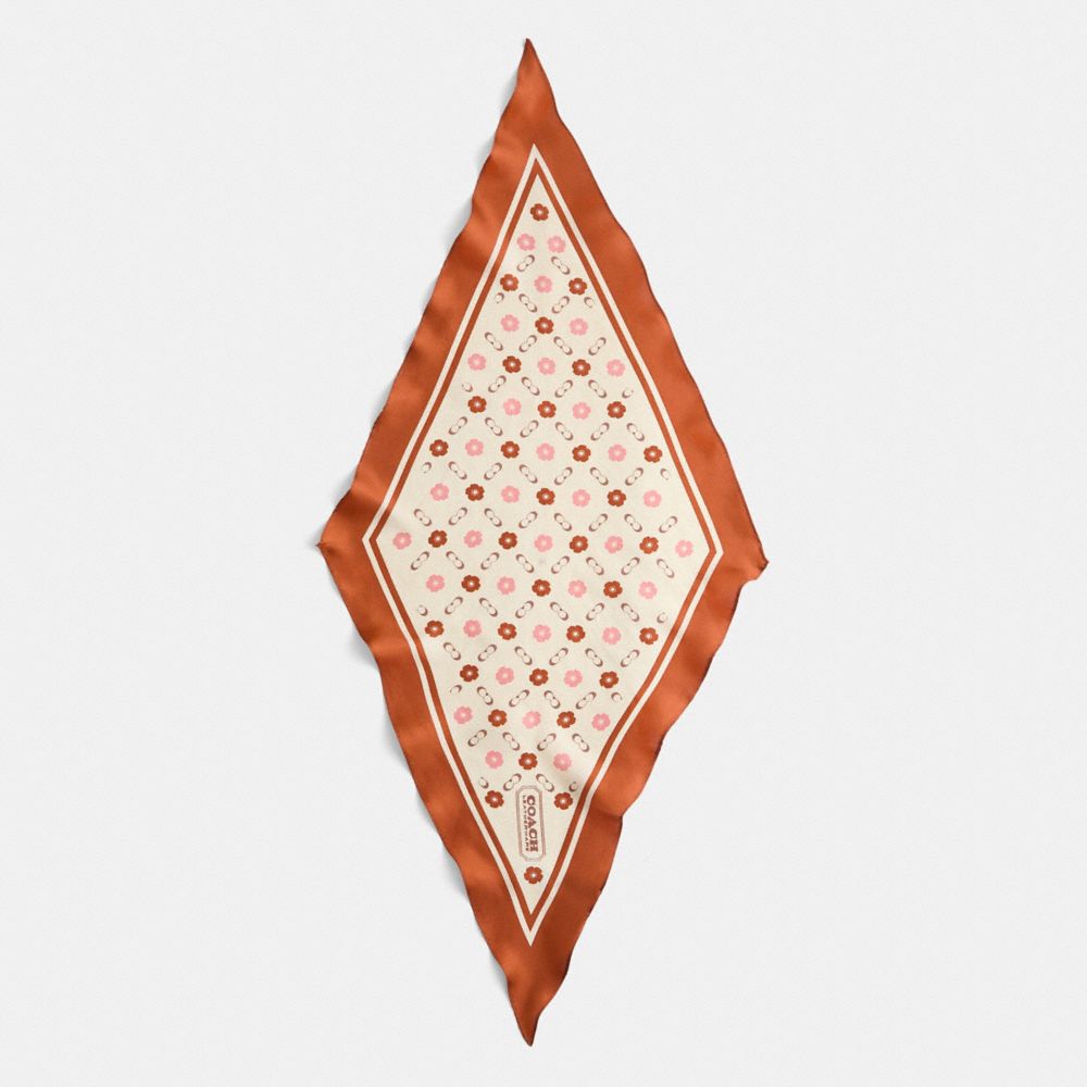 COACH®,Restored Tea Rose Print Silk Diamond Scarf,Silk,Rectangle,Logo,Eco-Friendly,Casual,Cream,Closer View