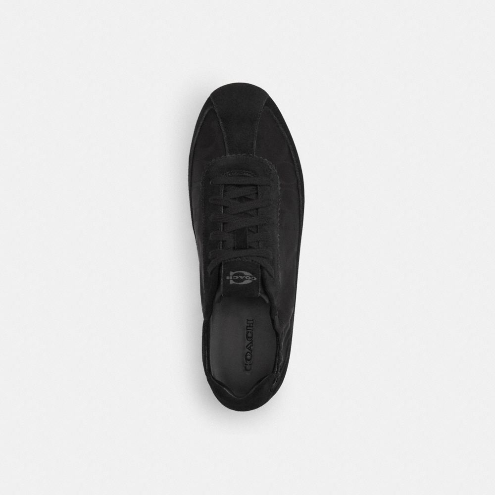 COACH®,Soft Sneaker In Signature Nylon,Synthetic,Nylon,Rubber,Suede,Casual,Fabric,Mixed Media,Logo,Traction,Casual,Black,Inside View,Top View