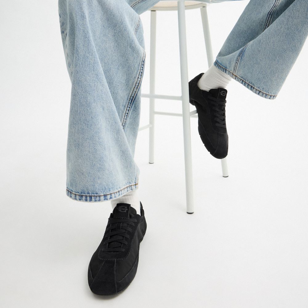 COACH®,Soft Sneaker In Signature Nylon,Nylon,Suede,Rubber,Casual,Fabric,Mixed Media,Logo,Casual,Black,Detail View