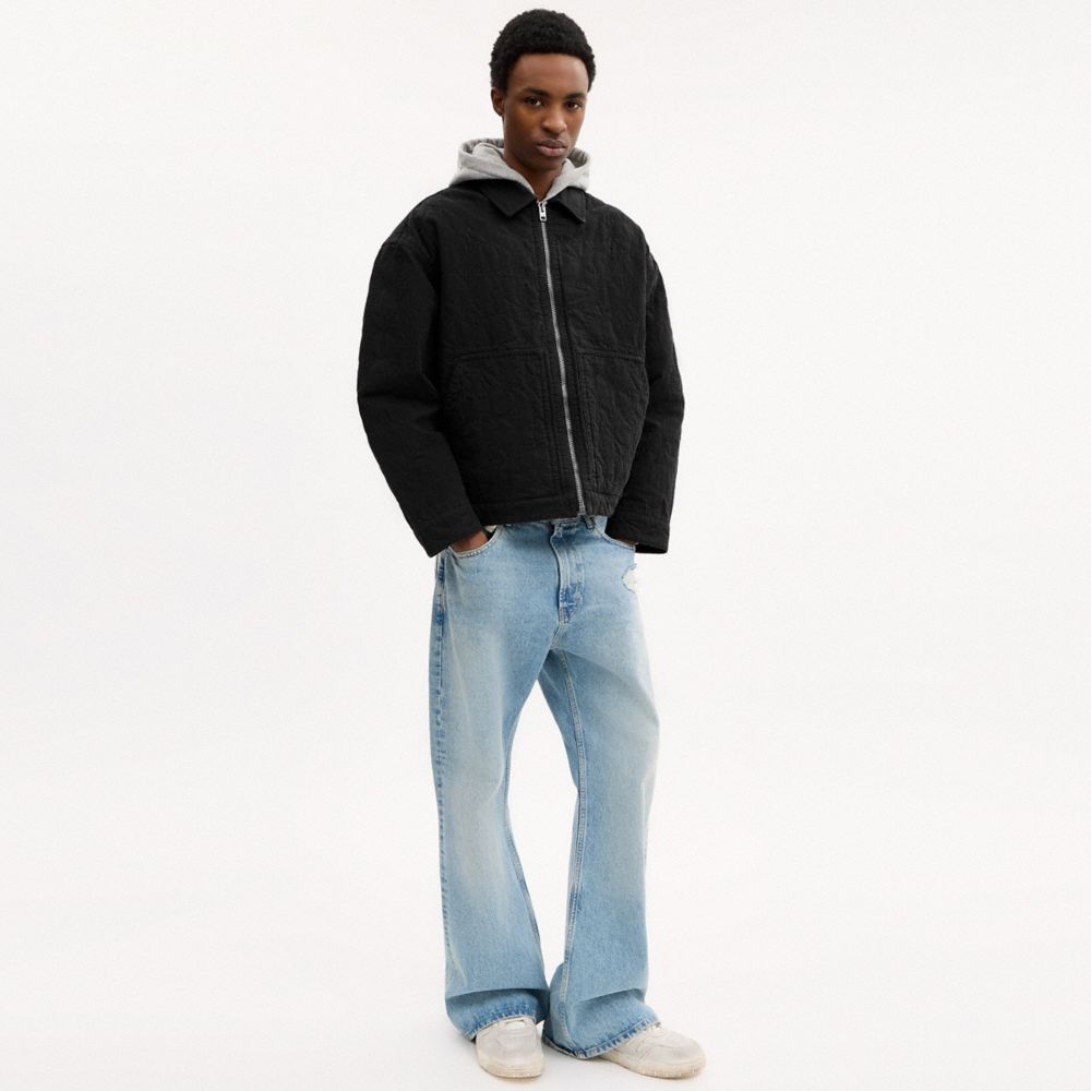 COACH®,Quilted Workwear Jacket,Leather,Recycled Polyester,Organic Cotton,Viscose,Cotton,Polyester,Quilted,Logo,Eco-Friendl...,Black,Scale View