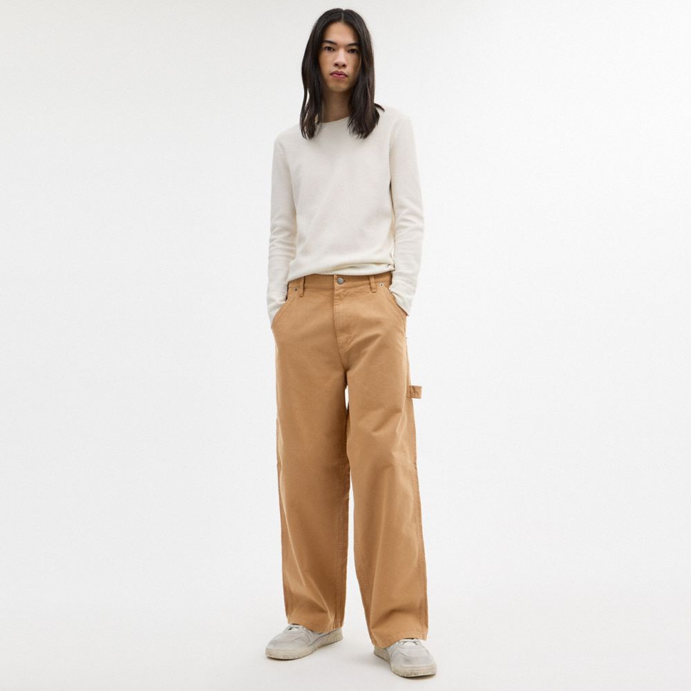 COACH®,Canvas Pants In Organic Cotton,Organic Cotton,Canvas,Straight,Carpenter Hook,Sustainable,Casual,Brown,Scale View