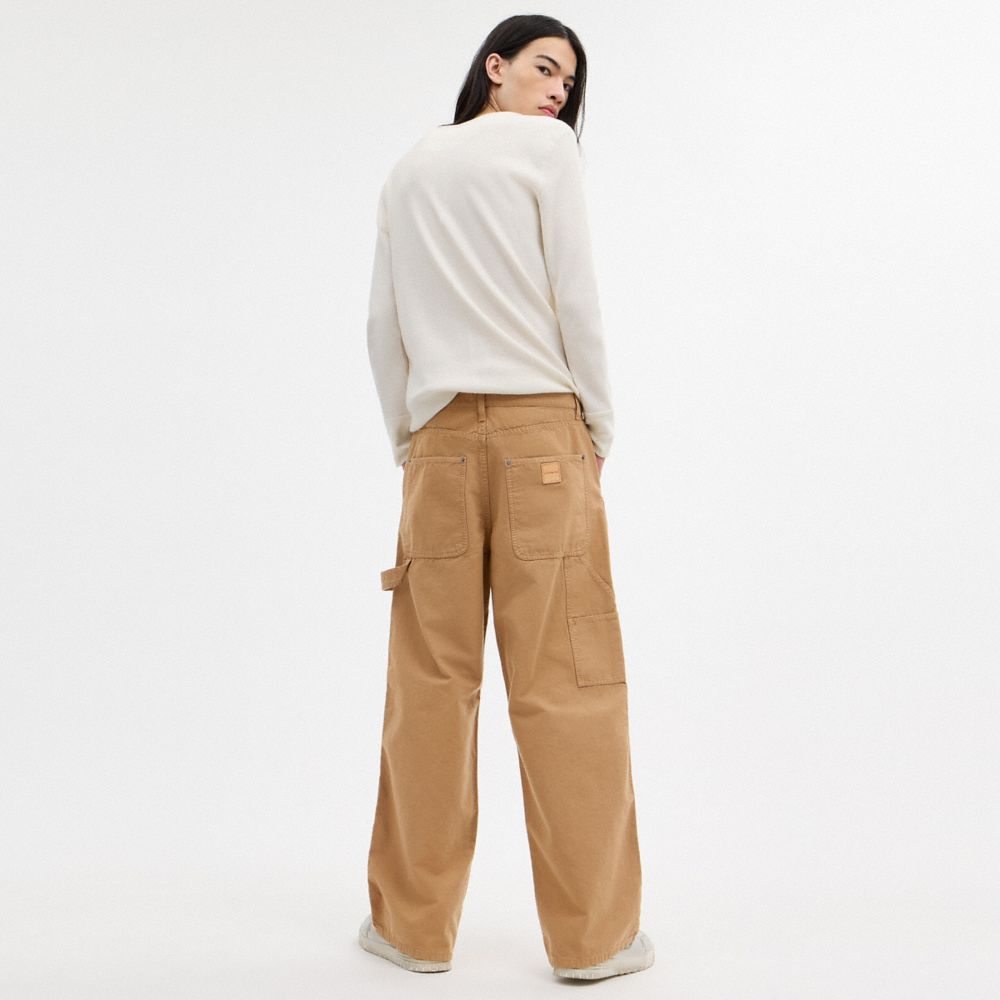 COACH®,Canvas Pants In Organic Cotton,Organic Cotton,Canvas,Straight,Carpenter Hook,Sustainable,Casual,Brown,Scale View