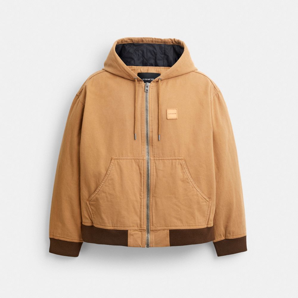 COACH®,Canvas Zip Hoodie,,Front View