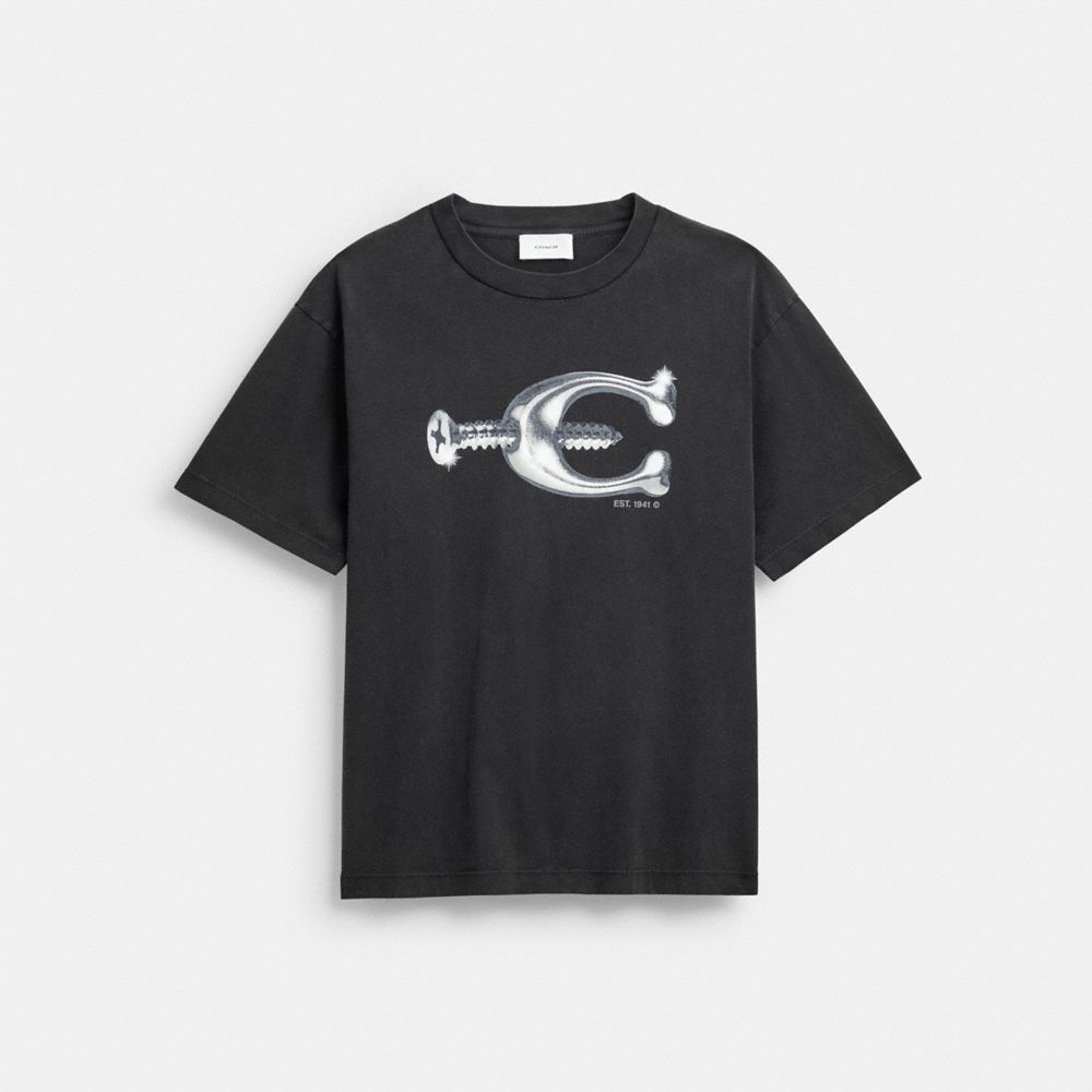 COACH®,Hardware Relaxed T-Shirt In Organic Cotton,Organic Cotton,T Shirt,Logo,Eco-Friendly,Breathable,Casual,Black,Front View