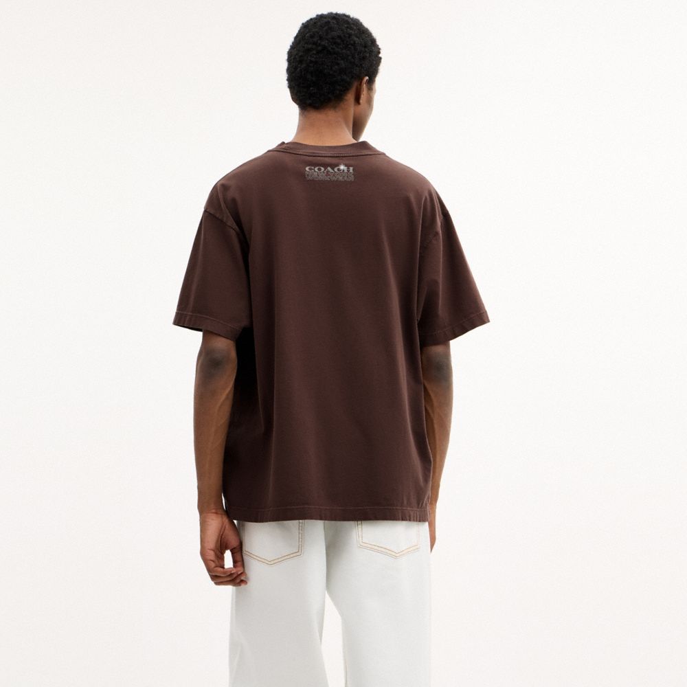COACH®,Hardware Relaxed T-Shirt In Organic Cotton,Organic Cotton,T Shirt,Logo,Eco-Friendly,Breathable,Casual,Brown,Scale View
