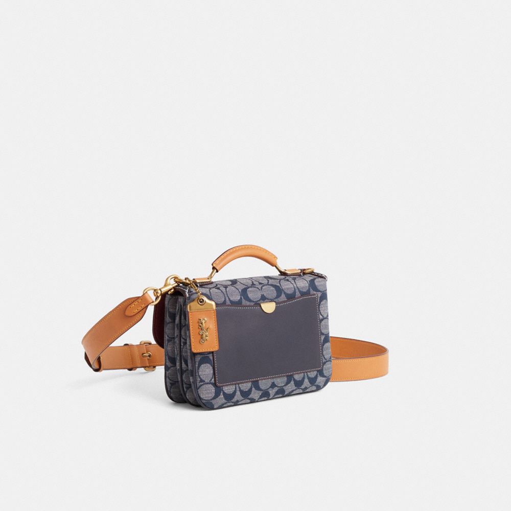 COACH®,Restored Riley Top Handle 22,Navy,Angle View