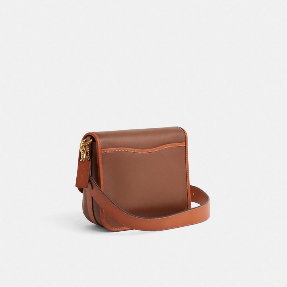 COACH®,Restored Frankie Crossbody,Leather,Crossbody,Faux Leather,Piping,Sustainable,Compact,Gold Metal,Casual,Brown,Angle View