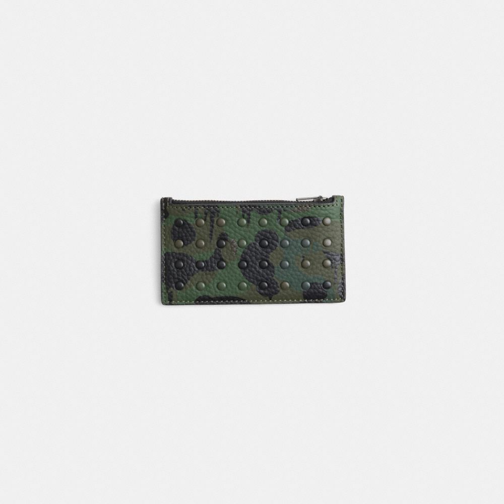 Coach Restored Zip Card Case With Camo Print And Rivets In Multi