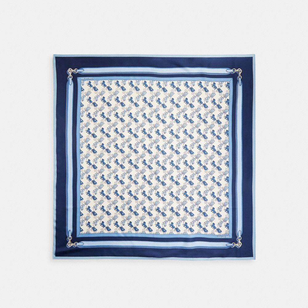 COACH®,Horse And Carriage Strap Print Silk Square Scarf,Silk,Square,Color Block,Logo,Casual,White,Front View