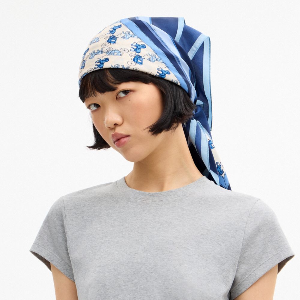 COACH®,Horse And Carriage Strap Print Silk Square Scarf,Silk,Square,Color Block,Logo,Casual,White,Detail View