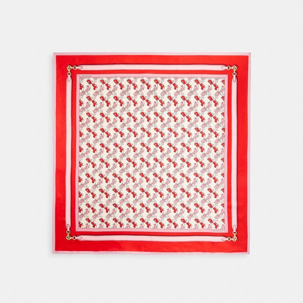 COACH®,Horse And Carriage Strap Print Silk Square Scarf,Silk,Square,Color Block,Logo,Casual,,Front View