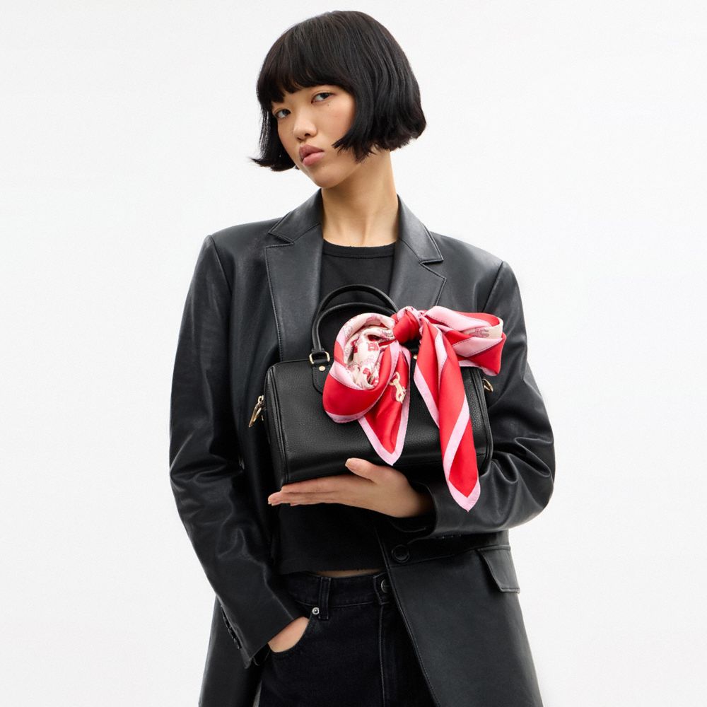 COACH®,Horse And Carriage Strap Print Silk Square Scarf,Silk,Square,Color Block,Logo,Casual,,Detail View