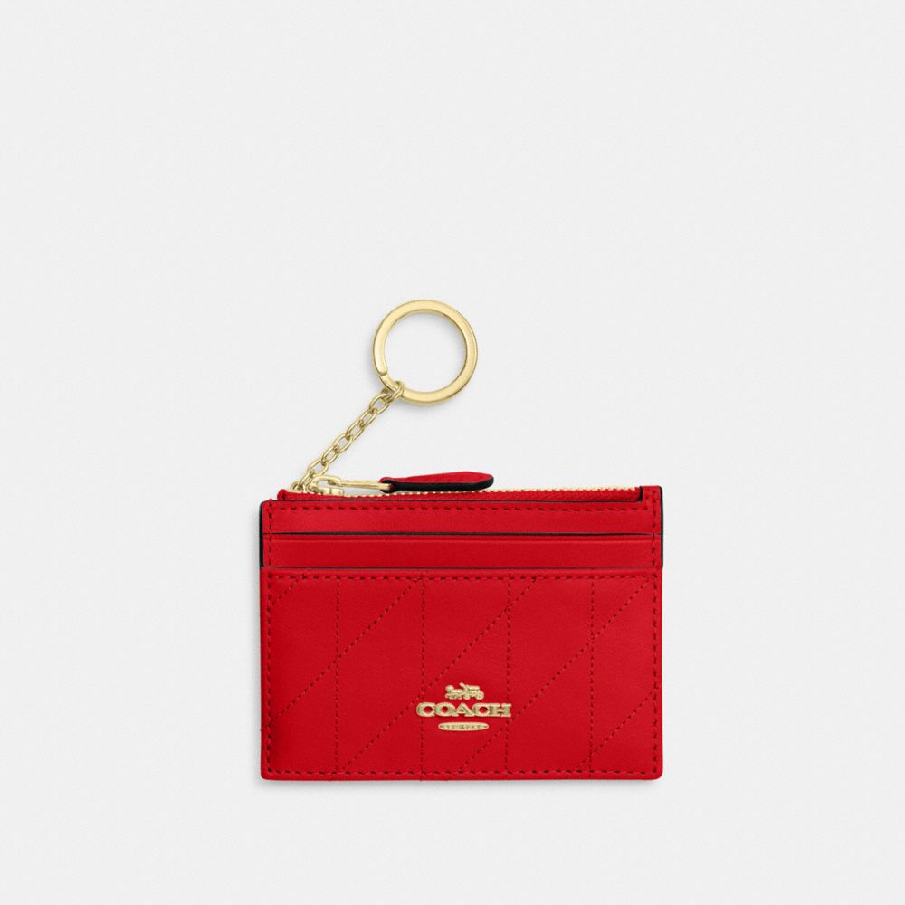 COACH®,Mini Skinny Id Case With Quilting,Recycled Polyester,Leather,Key Chain,Card Case,Metal Material,Logo,Key Ring,Susta...,,Front View