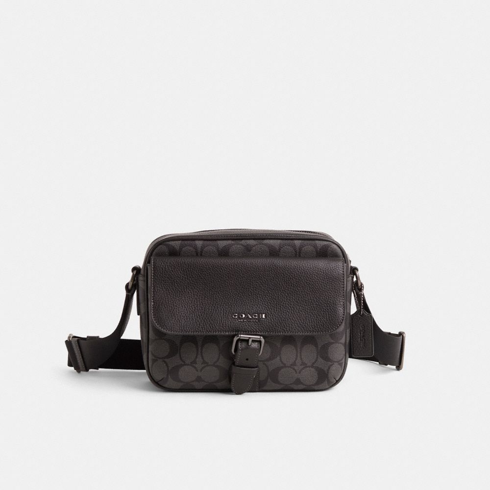 COACH®,Restored Hudson Crossbody Bag In Signature Canvas,,Front View