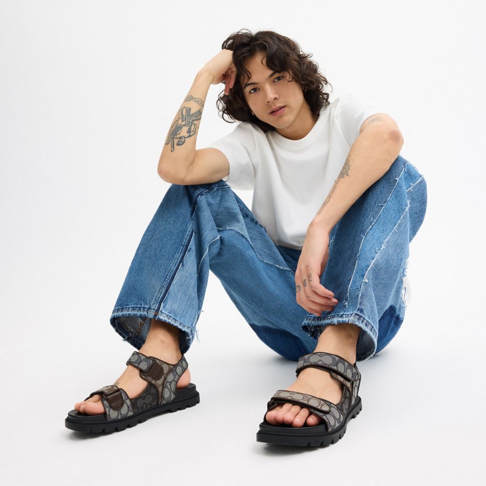 COACH®,Double Strap Sandal In Signature Jacquard,,Detail View