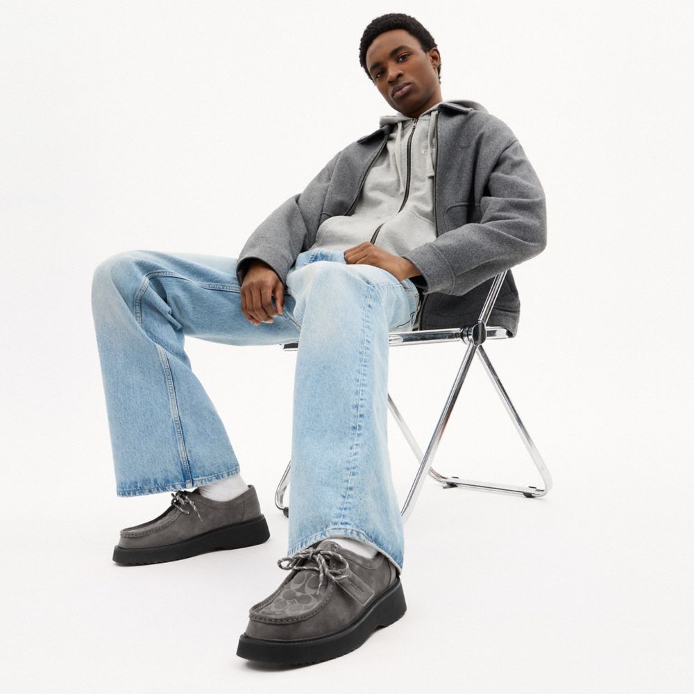 COACH®,Chukka Boot In Signature Suede,EVA,Suede,Loafer,Logo,Business Casual,Gray,Detail View