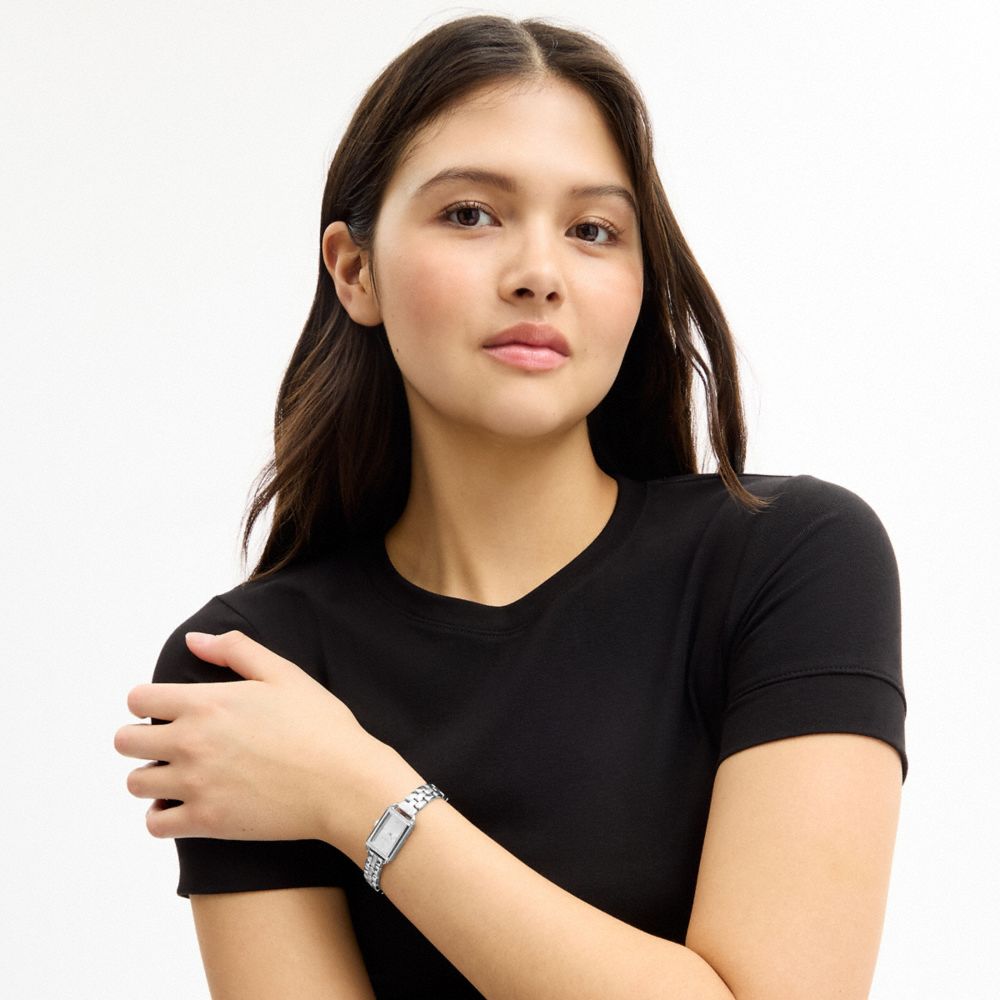 COACH®,Mini Liz Watch, 17 Mm X 24 Mm,Analog,Mineral,Gem Embellishment,Logo,Water Resistant,Stainless Steel,Formal,,Detail View