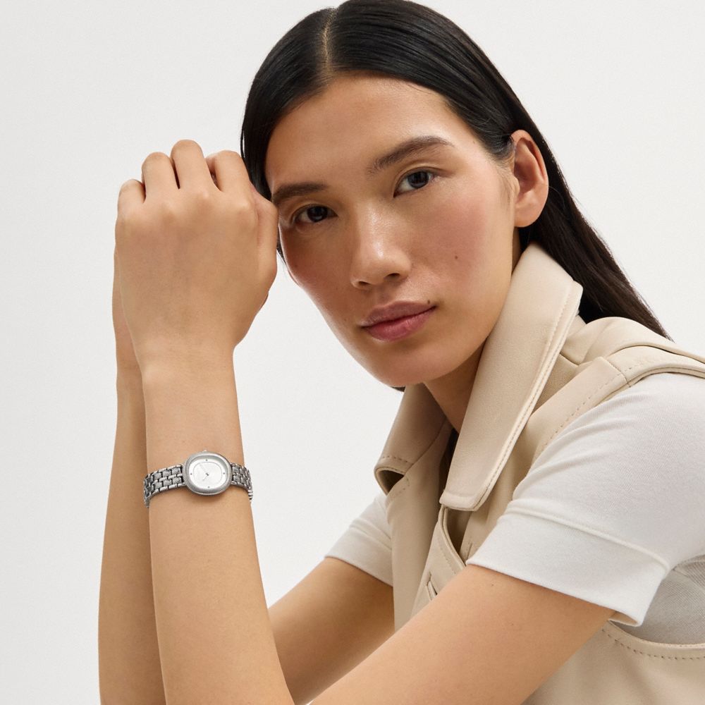 COACH®,Harlow Watch, 23.8 Mm X 26 Mm,Analog,Metal Material,Mineral,Word Embellishment,Logo,Textured,Water Resistant,Stainl...,,Detail View