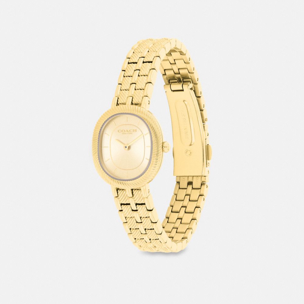 COACH®,Harlow Watch, 23.8 Mm X 26 Mm,Analog,Mineral,Crystal,Word Embellishment,Textured,Logo,Water Resistant,Casual,,Angle View