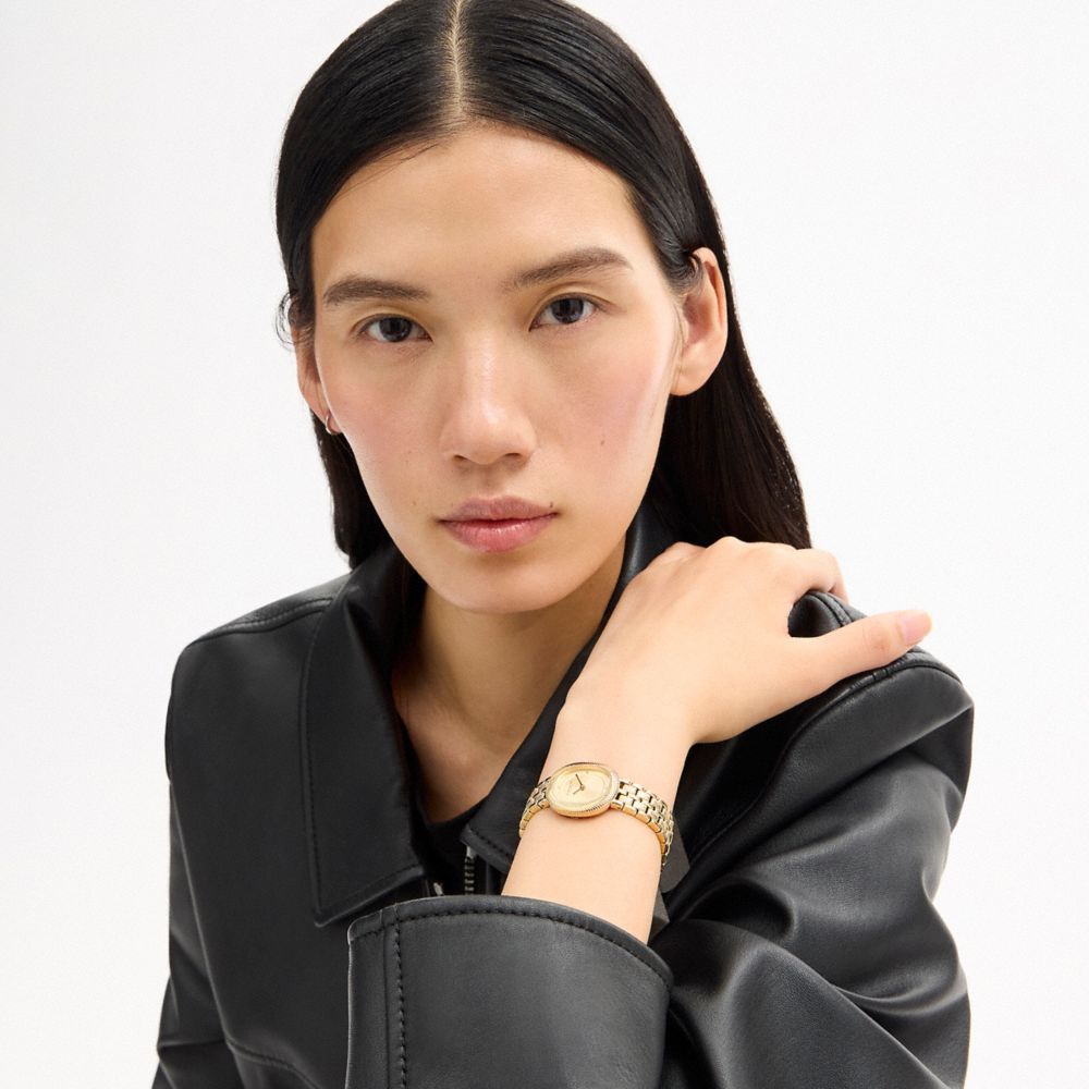 COACH®,Harlow Watch, 23.8 Mm X 26 Mm,Analog,Mineral,Crystal,Word Embellishment,Textured,Logo,Water Resistant,Casual,,Detail View