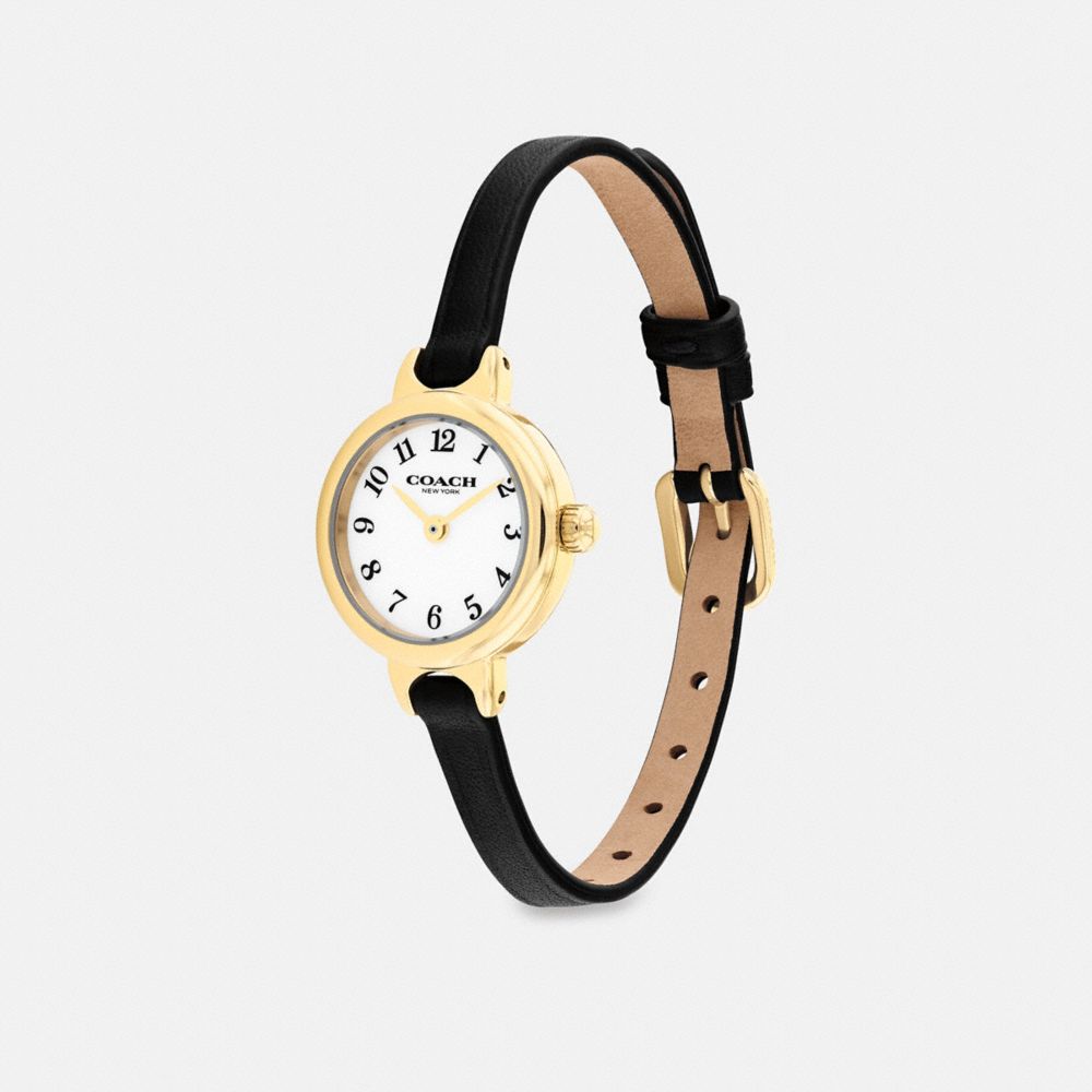 COACH®,Iris Watch, 22 Mm,Analog,Leather,Mineral,Word Embellishment,Logo,Water Resistant,Casual,Black,Angle View