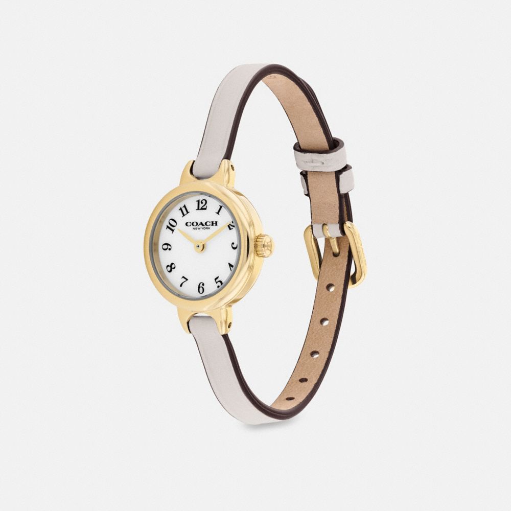 COACH®,Iris Watch, 22 Mm,Analog,Leather,Mineral,Logo,Word Embellishment,Water Resistant,Casual,Cream,Angle View