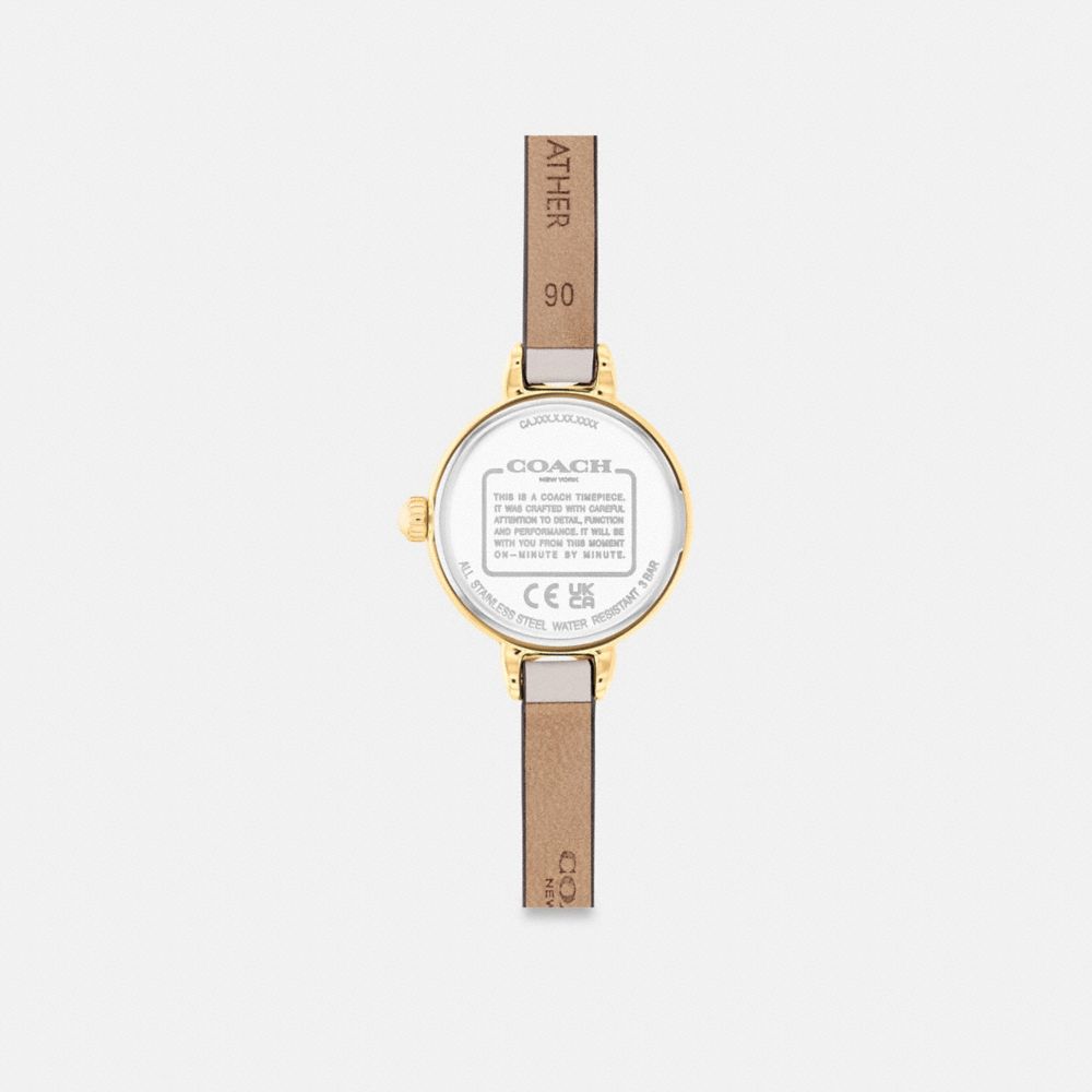 COACH®,Iris Watch, 22 Mm,Analog,Leather,Mineral,Logo,Word Embellishment,Water Resistant,Casual,Cream,Back View