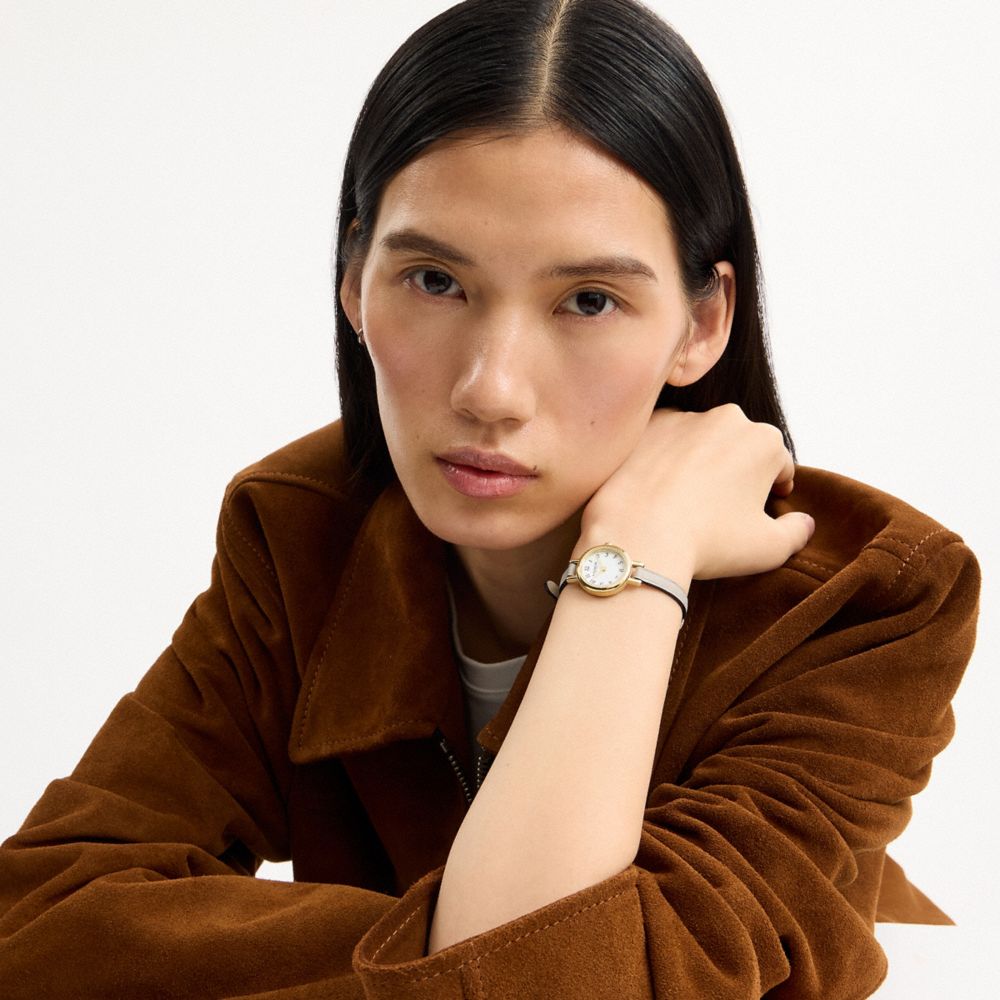 COACH®,Iris Watch, 22 Mm,Analog,Leather,Mineral,Logo,Word Embellishment,Water Resistant,Casual,Cream,Detail View