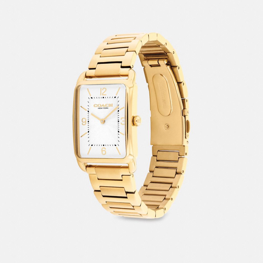 COACH®,Elliot Watch, 32 Mm X 26 Mm,Analog,Crystal,Mineral,Metal Material,Word Embellishment,Logo,Water Resistant,Work,,Angle View