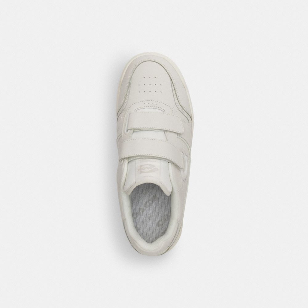 COACH®,Double Strap Soho Sneaker,Rubber,Leather,Lining Recycled Polyester,EVA,Recycled Polyester,Casual,Fabric,Foam,Logo,P...,White,Inside View,Top View