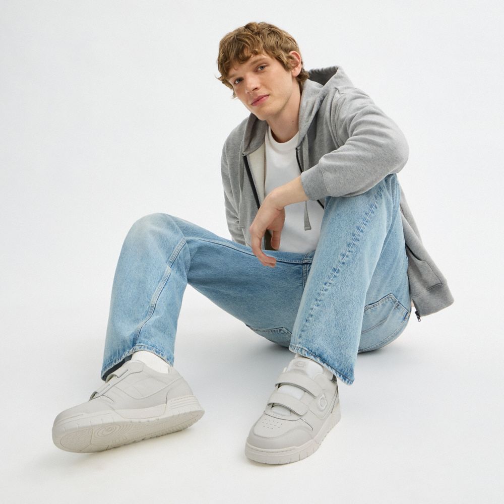 COACH®,Double Strap Soho Sneaker,Recycled Polyester,EVA,Leather,Polyester,Rubber,Casual,Low Top,Logo,Perforated,Sustainabl...,White,Detail View