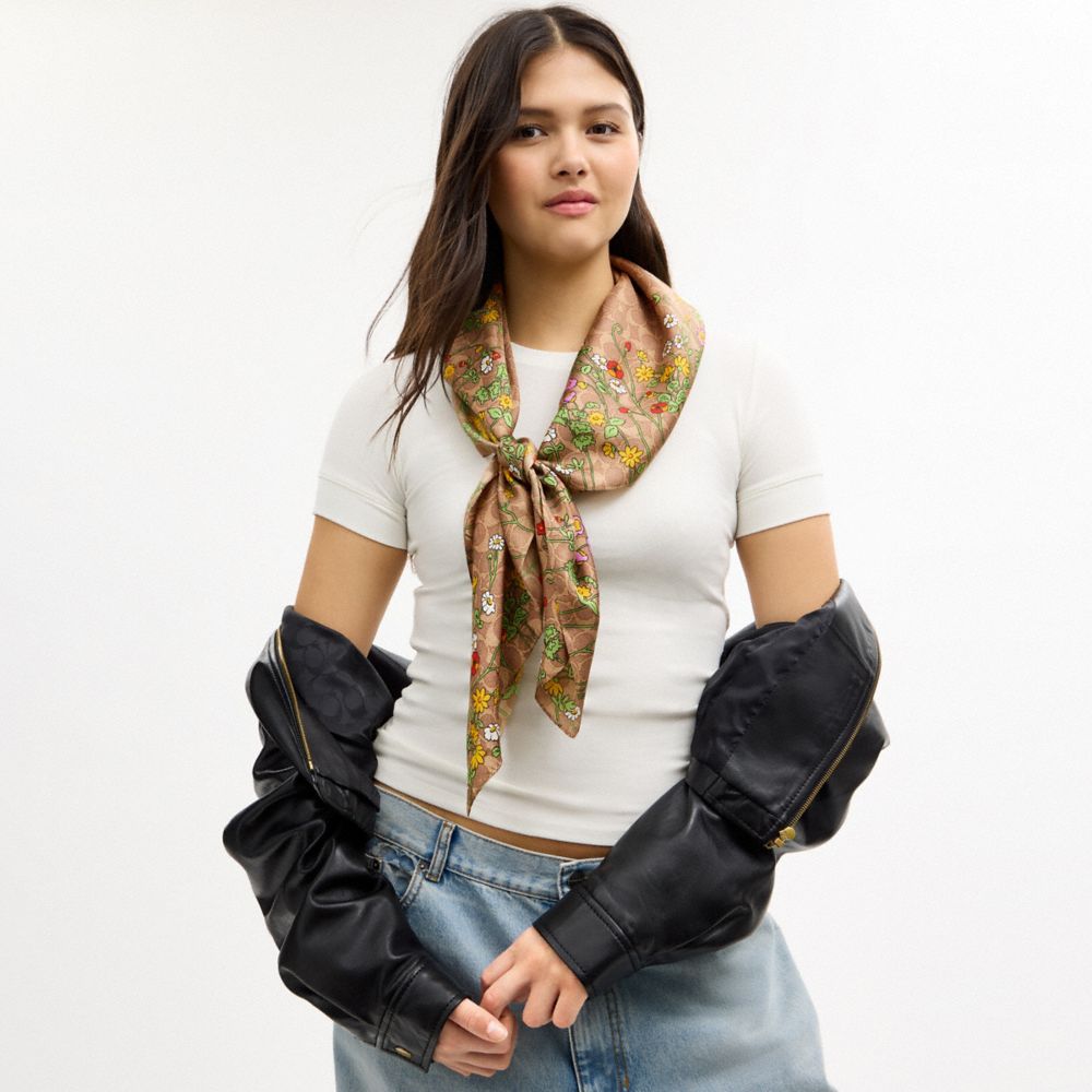 COACH®,Signature Spring Blossom Print Silk Square Scarf,,Detail View