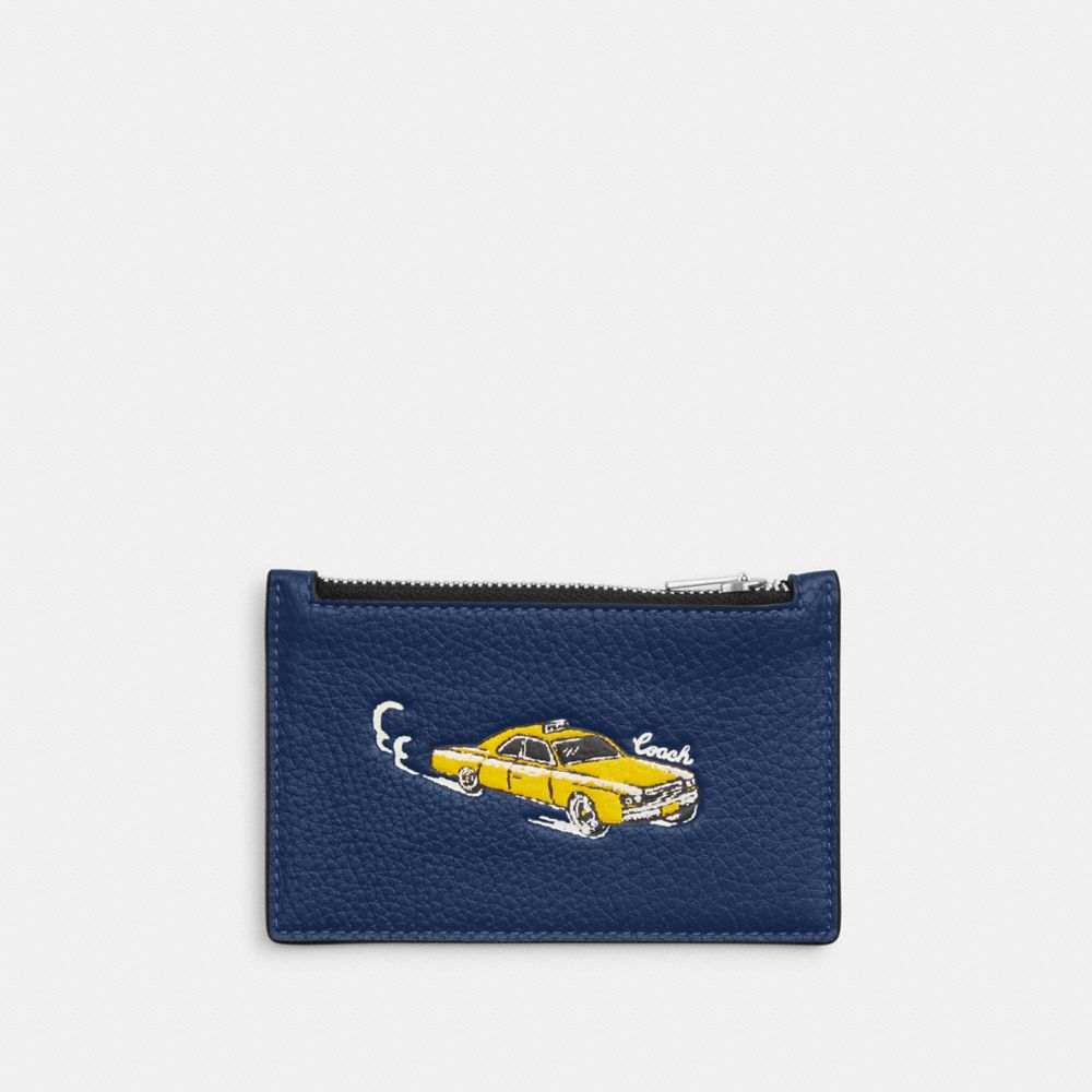 COACH®,Zip Card Case With Car Print,,Front View