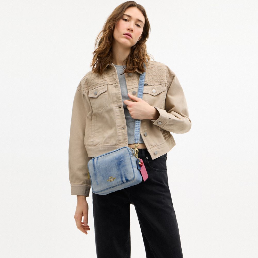COACH®,Carey Crossbody Bag In Loved Denim With Charms,Denim,Cotton,Leather,Recycled Polyester,Camera Bag,3D Embellishment,...,Blue
