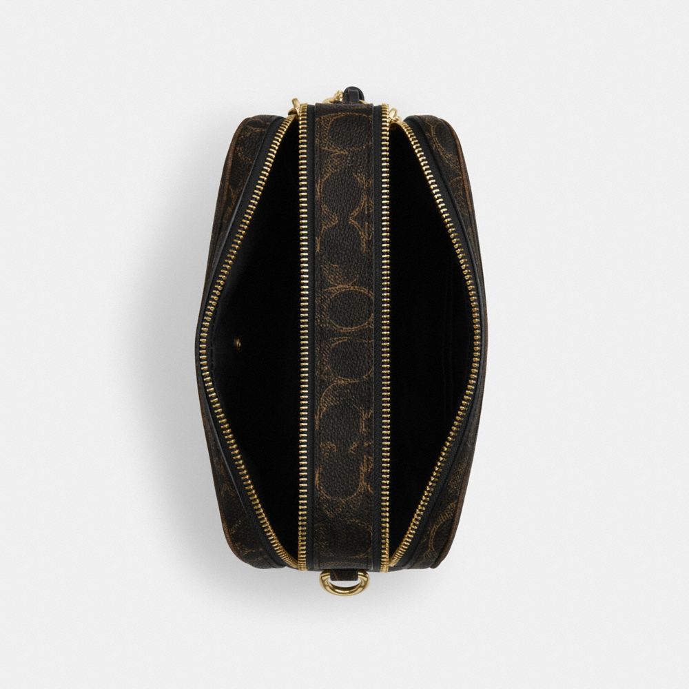 COACH®,Carey Crossbody Bag In Loved Signature Canvas With Charms,Black,Inside View,Top View