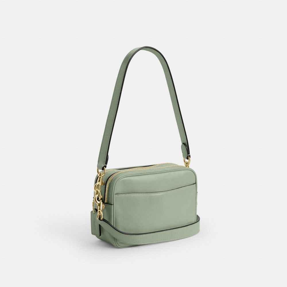 COACH®,Mini Carey Crossbody Bag,Recycled Polyester,Leather,Crossbody,Pendant,Metal,Sustainable,Silver Metal,Casual,,Angle View