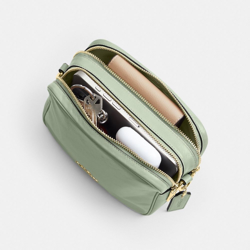 COACH®,Mini Carey Crossbody Bag,Recycled Polyester,Leather,Crossbody,Pendant,Metal,Sustainable,Silver Metal,Casual,,Inside View,Top View