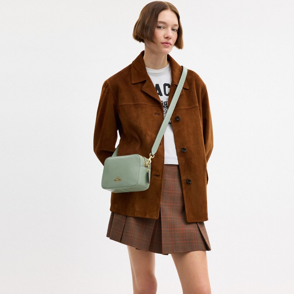 COACH®,Mini Carey Crossbody Bag,Recycled Polyester,Leather,Crossbody,Pendant,Metal,Sustainable,Silver Metal,Casual,Green