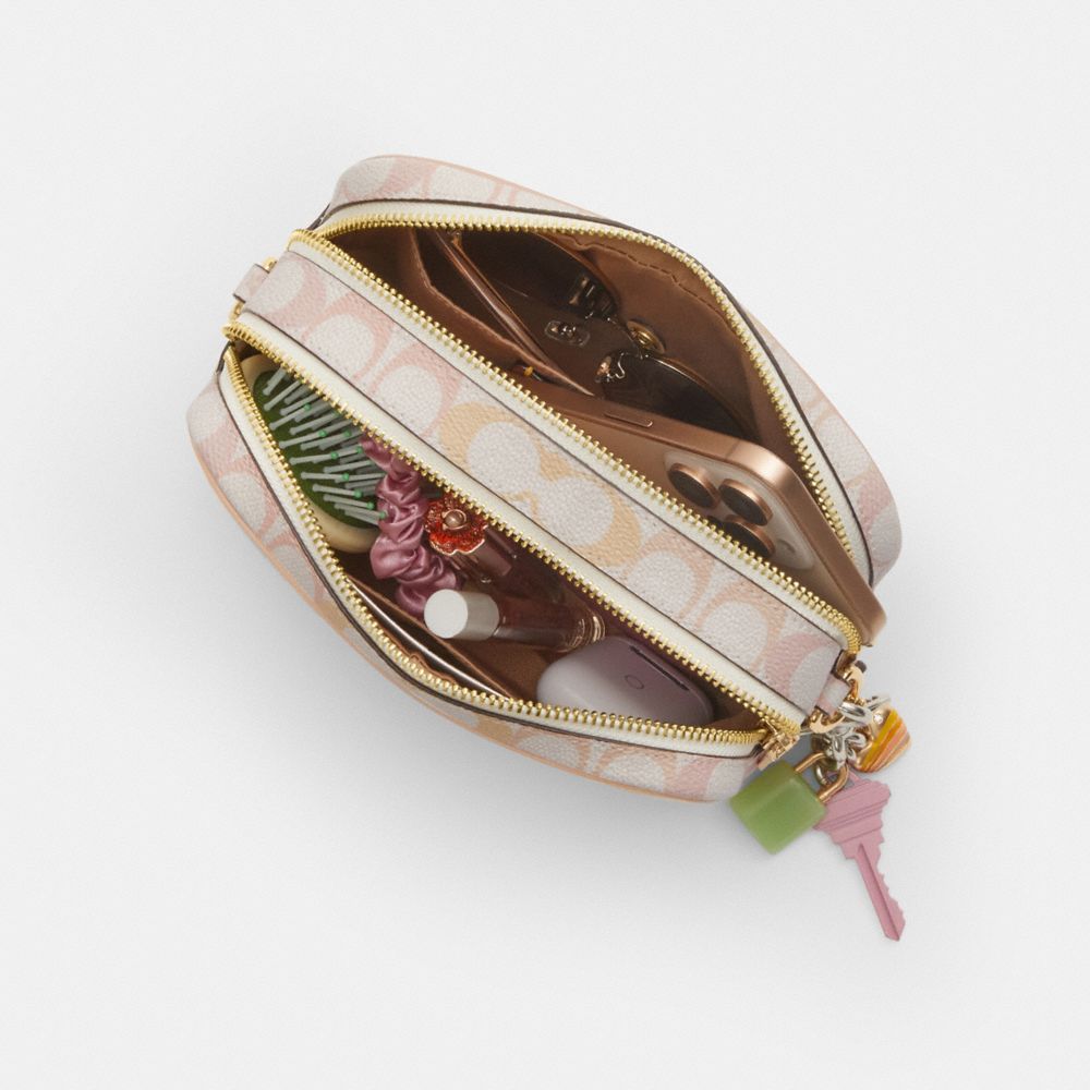 COACH®,Mini Carey Crossbody Bag In Signature Canvas,,Inside View,Top View