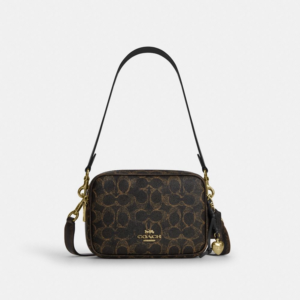 COACH®,Mini Carey Crossbody Bag In Loved Signature Canvas,Canvas,Leather,Recycled Polyester,Camera Bag,3D Embellishment,Me...,Black,Front View