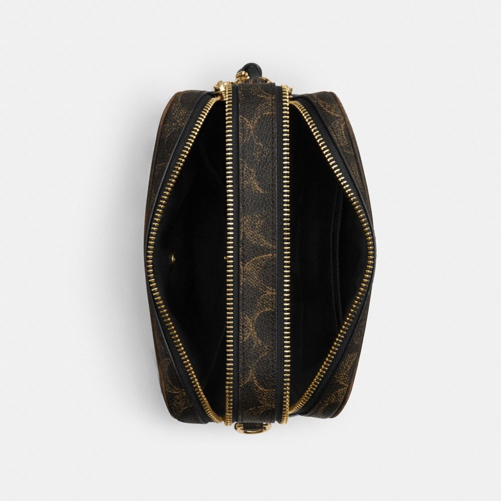 COACH®,Mini Carey Crossbody Bag In Loved Signature Canvas,Canvas,Leather,Recycled Polyester,Camera Bag,3D Embellishment,Me...,Black,Inside View,Top View