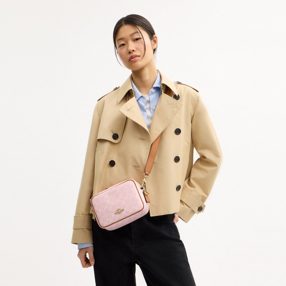COACH®,Mini Carey Crossbody Bag In Signature Canvas With Charms,Canvas,Recycled Polyester,Leather,Camera Bag,Metal,Piping,...,Pink