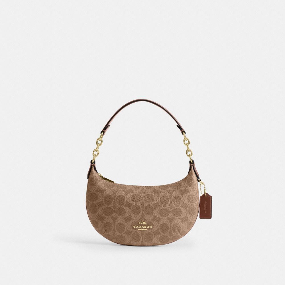 COACH®,Mini Payton Bag In Signature Canvas,Brown,Front View