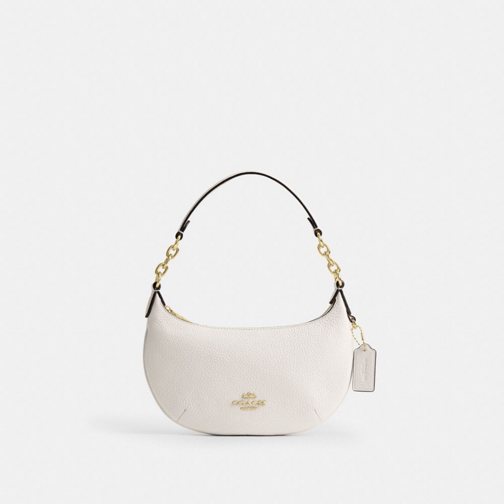 COACH®,Mini Payton Bag,Leather,Recycled Polyester,Shoulder Bag,Logo,Chain Detail,Metal,Compact,Gold Metal,Day Party,White,Front View