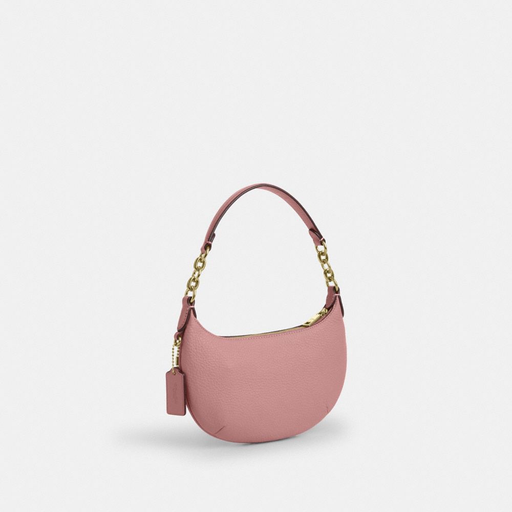 COACH®,Mini Payton Bag,Leather,Recycled Polyester,Shoulder Bag,Logo,Chain Detail,Metal,Compact,Gold Metal,Day Party,Blush,Angle View