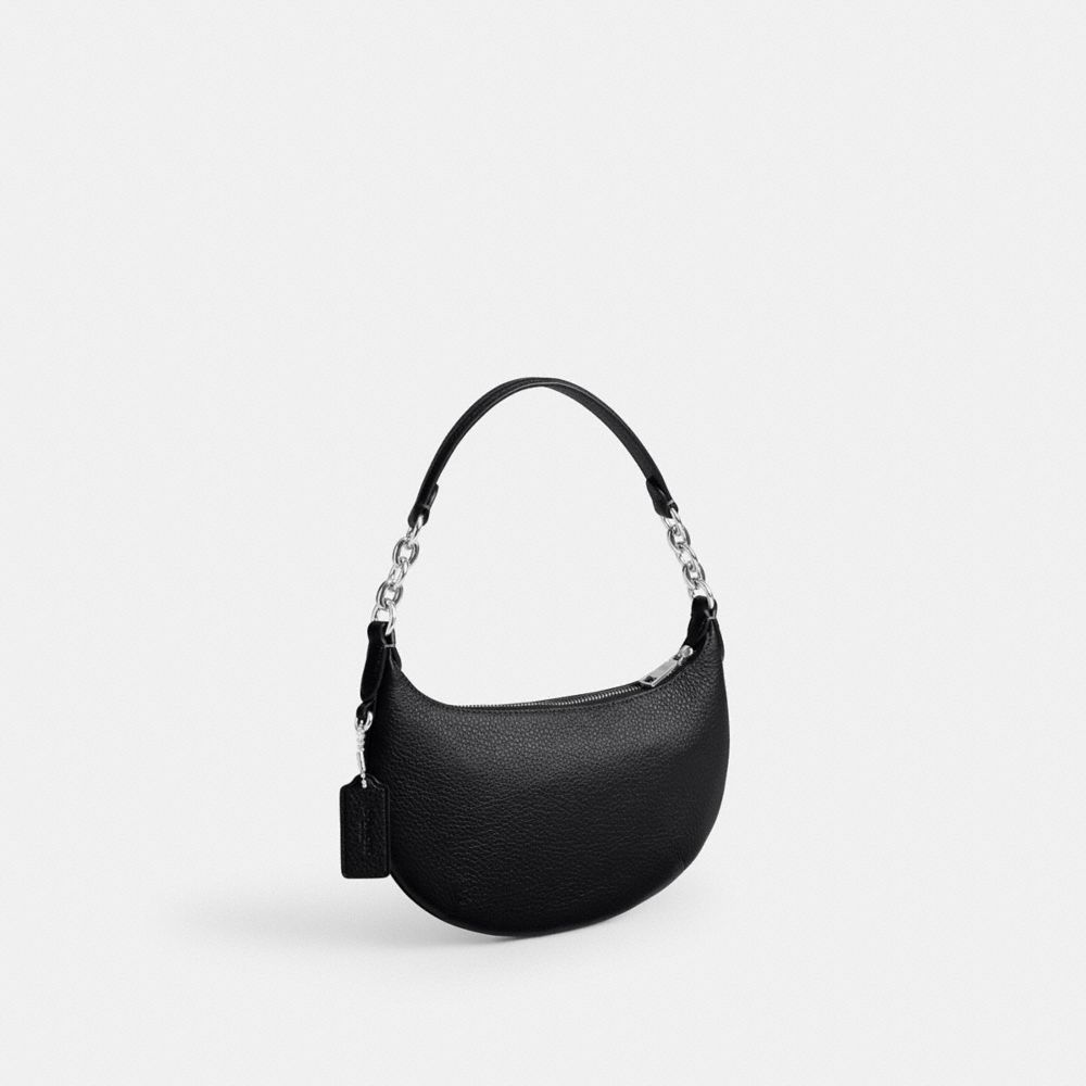 COACH®,Mini Payton Bag,Leather,Recycled Polyester,Shoulder Bag,Logo,Chain Detail,Metal,Compact,Gold Metal,Day Party,Black,Angle View