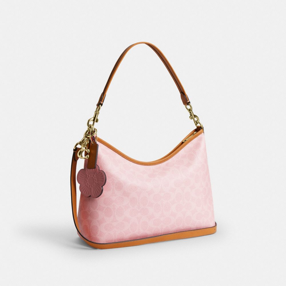 COACH®,Laurel Shoulder Bag In Signature Canvas With Charms,Lining Recycled Polyester,Canvas,Polyester,Leather,Shoulder Bag...,Pink,Angle View